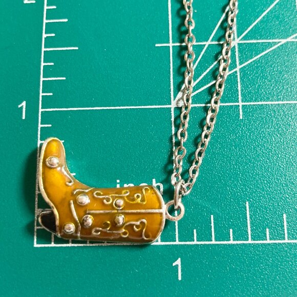 Cowboy Boot Necklace Cowgirl Brown Enamel Country Western Stainless Steel 20" - Picture 9 of 9